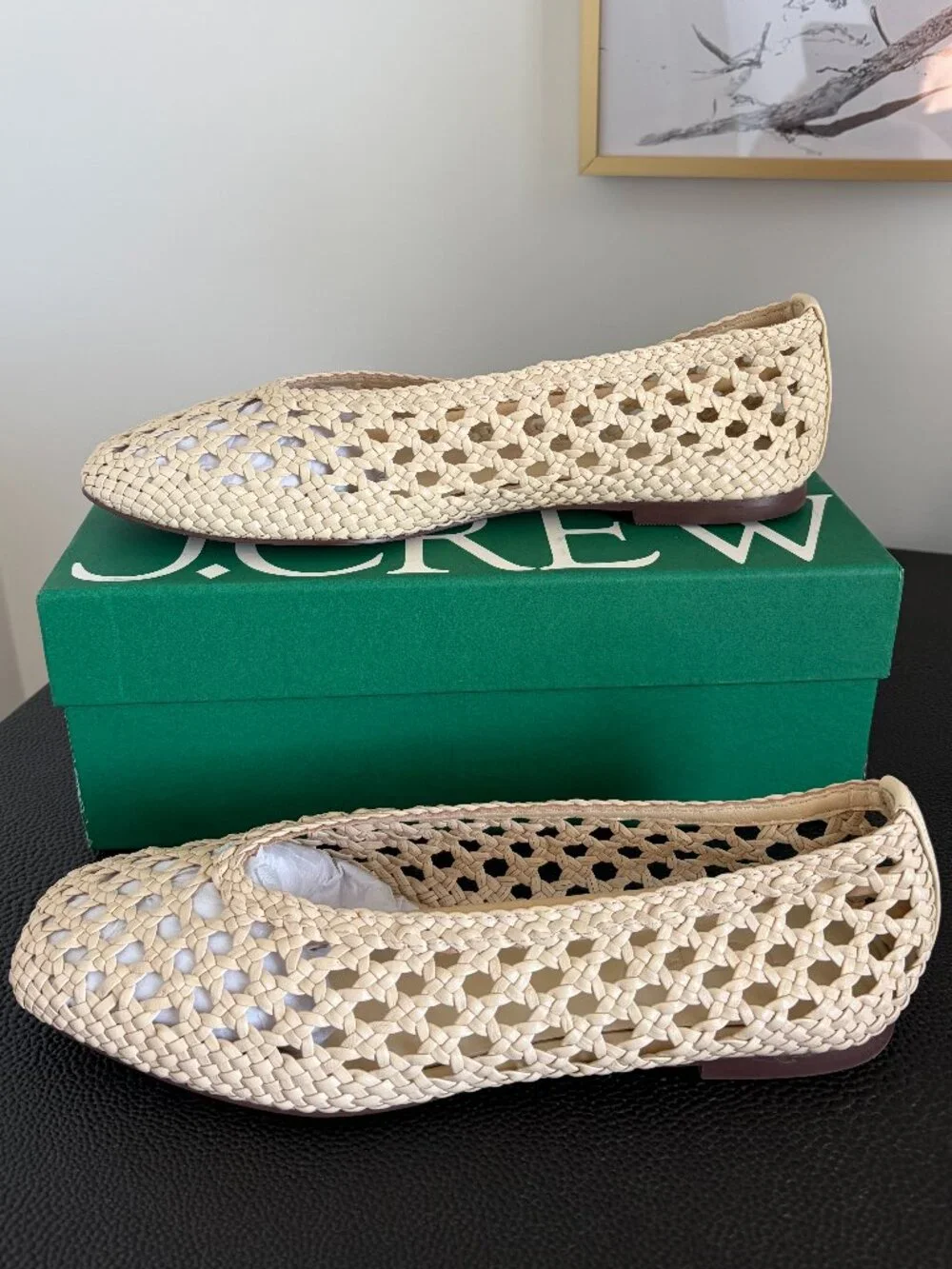 J.Crew Quinn Handwoven Leather Ballet Flats Warm Sesame Size 8